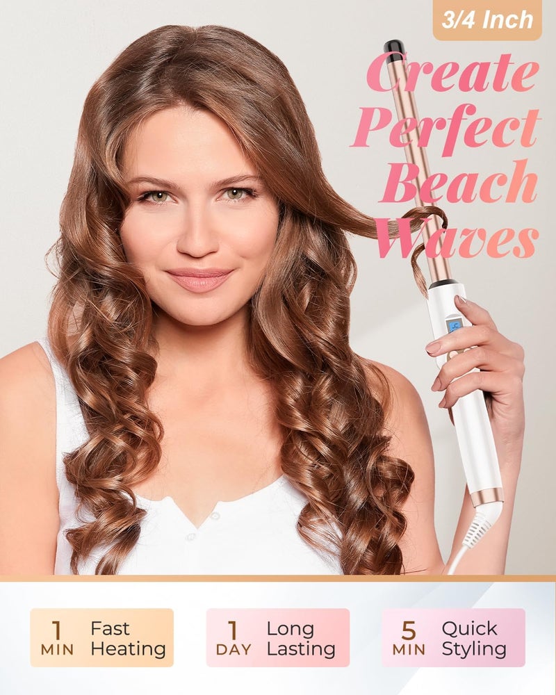 Hoson 3/4 Inch Curling Wand for Long Hair,19mm Ceramic Wand Curling Iron Extra Long Barrel, Dual Voltage, 10 Temps - Image 2